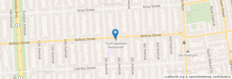 Mapa de ubicacion de Yuubi Japanese Restaurant en United States, California, San Francisco City And County, San Francisco.