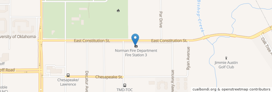 Mapa de ubicacion de Norman Fire Department Fire Station 3 en アメリカ合衆国, オクラホマ州, Cleveland County, Norman.