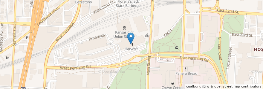 Mapa de ubicacion de Harvey's en Stati Uniti D'America, Missouri, Kansas City, Jackson County.