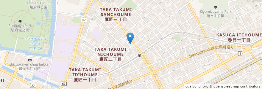 Mapa de ubicacion de 焼津信用金庫静岡支店 en Japão, 静岡県, 静岡市, 葵区.