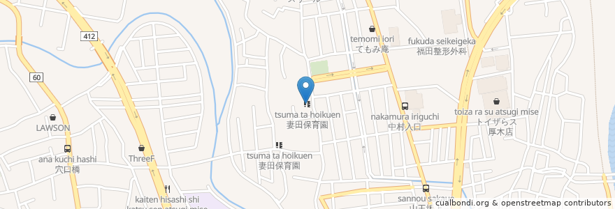 Mapa de ubicacion de 妻田保育園 en 일본, 가나가와현, 厚木市.