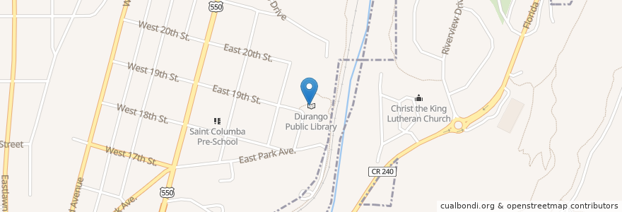Mapa de ubicacion de Durango Public Library en United States, Colorado, La Plata County, Durango.
