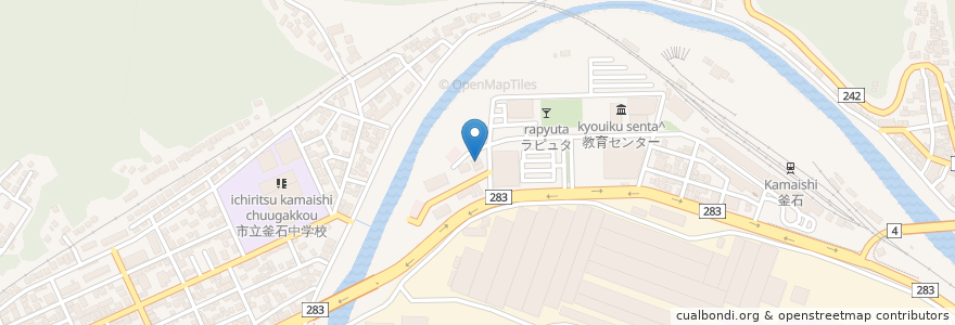 Mapa de ubicacion de 釜石鈴子郵便局 en Japan, Iwate Prefecture, Kamaishi.