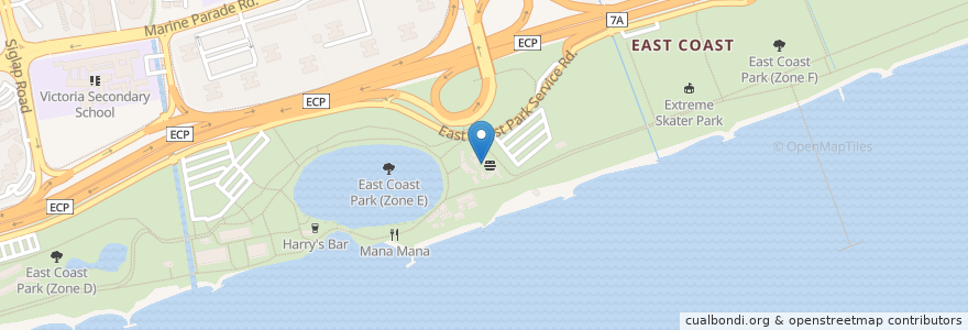 Mapa de ubicacion de East Coast Lagoon Food Village en Singapore, Southeast.