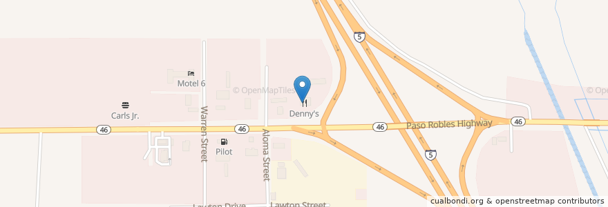 Mapa de ubicacion de Denny's en 미국, 캘리포니아주, Kern County.