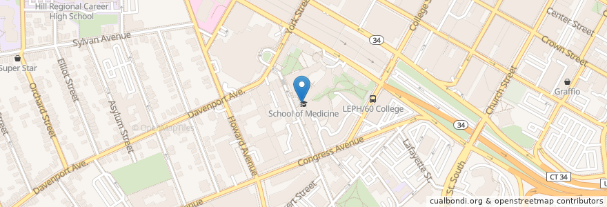 Mapa de ubicacion de School of Medicine en United States, Connecticut, New Haven County, New Haven.