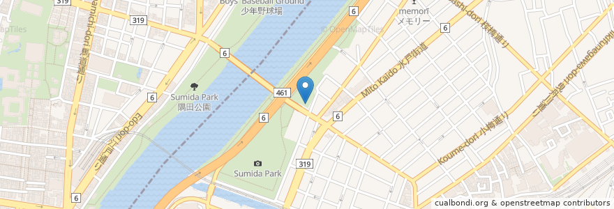 Mapa de ubicacion de 言問橋際公衆便所 en Japonya, 東京都, 墨田区.