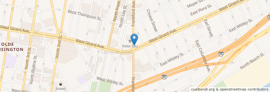 Mapa de ubicacion de Johnny Brenda's en アメリカ合衆国, ペンシルベニア州, Philadelphia County, フィラデルフィア.
