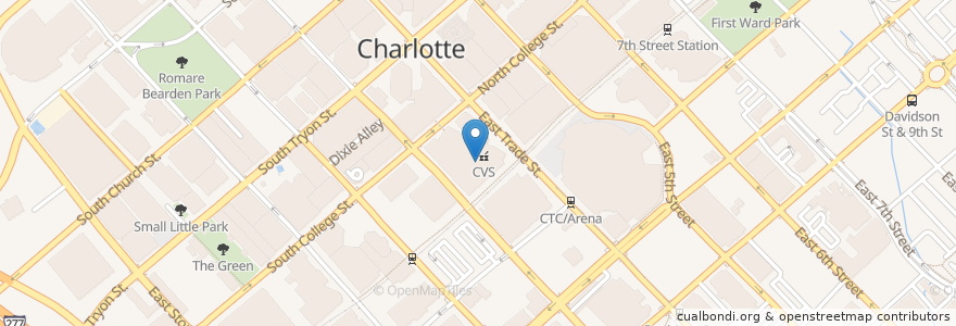 Mapa de ubicacion de Studio Movie Grill EpiCenter en Estados Unidos De América, Carolina Del Norte, Mecklenburg County, Charlotte.