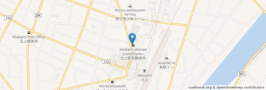 Mapa de ubicacion de 北上駅前郵便局 en 日本, 岩手県, 北上市.
