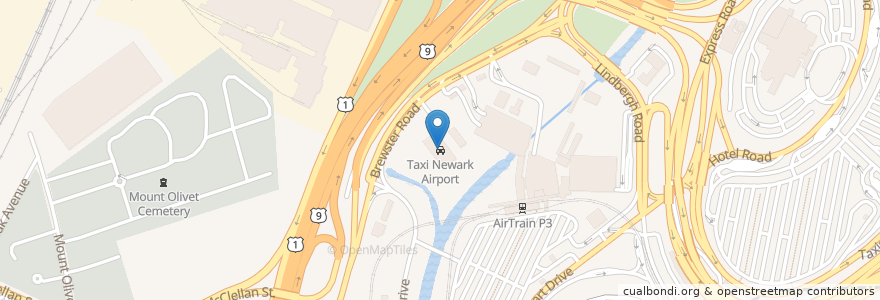Mapa de ubicacion de Taxi Newark Airport en الولايات المتّحدة الأمريكيّة, نيو جيرسي, Essex County, Newark.