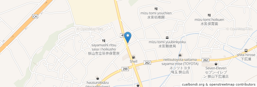 Mapa de ubicacion de 食事処 越後屋 en 日本, 埼玉県, 狭山市.
