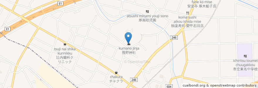 Mapa de ubicacion de 熊野神社 en Japón, Prefectura De Kanagawa, 厚木市.