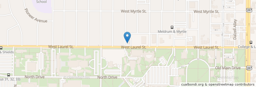 Mapa de ubicacion de Cafe Bluebird en United States, Colorado, Larimer County, Fort Collins.