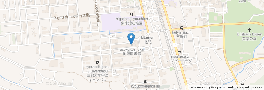 Mapa de ubicacion de 附属図書館 en 일본, 교토부, 宇治市.