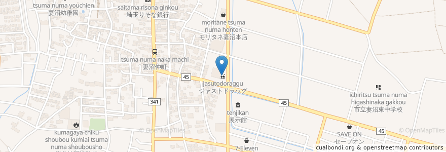Mapa de ubicacion de ジャストドラッグ en Japon, Préfecture De Saitama, 熊谷市.