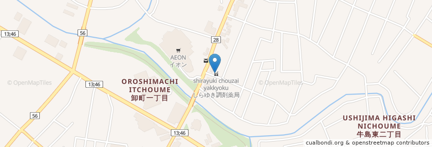 Mapa de ubicacion de しらゆき調剤薬局 en 일본, 아키타현, 秋田市.