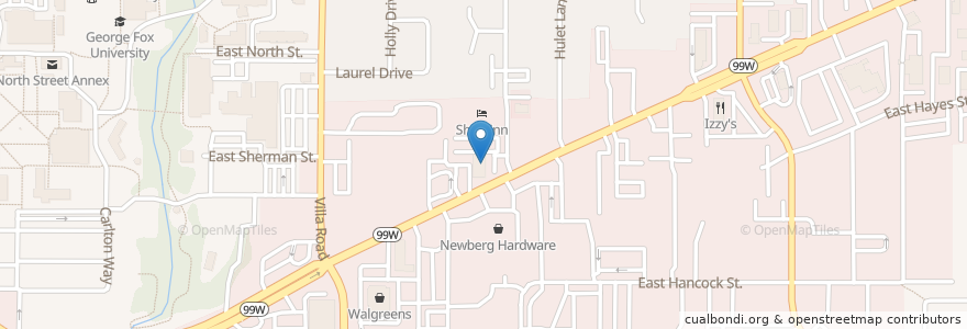 Mapa de ubicacion de J's Family Restaurant and Lounge en ایالات متحده آمریکا, اورگن, Yamhill County, Newberg.