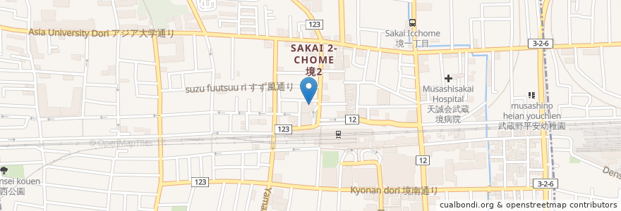 Mapa de ubicacion de トモズ en 日本, 東京都, 武蔵野市.