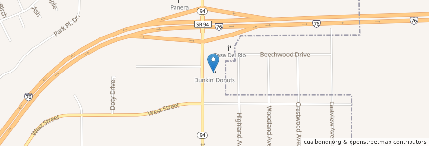 Mapa de ubicacion de Dunkin' Donuts en United States, Ohio, Medina County, Wadsworth.