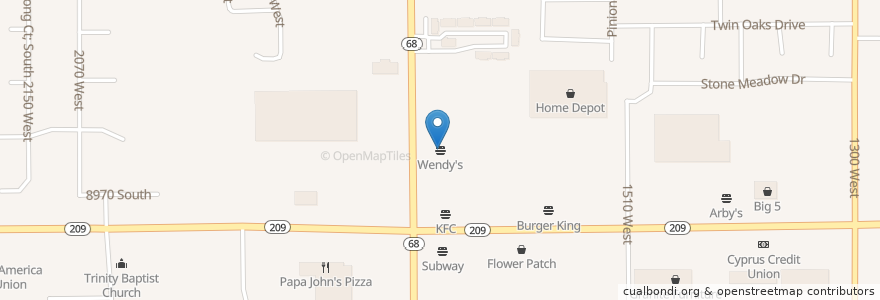 Mapa de ubicacion de Wendy's en ایالات متحده آمریکا, یوتا, Salt Lake County, West Jordan.