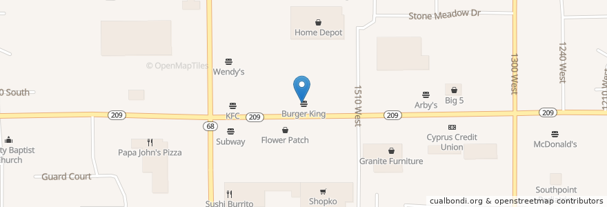 Mapa de ubicacion de Burger King en 미국, 유타 주, Salt Lake County, West Jordan.