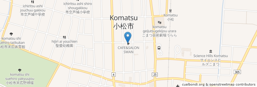 Mapa de ubicacion de CAFE&SALON SWAN en Japan, Präfektur Ishikawa, 小松市.