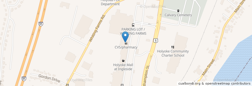 Mapa de ubicacion de CVS/pharmacy en アメリカ合衆国, マサチューセッツ州, Hampden County, Holyoke.