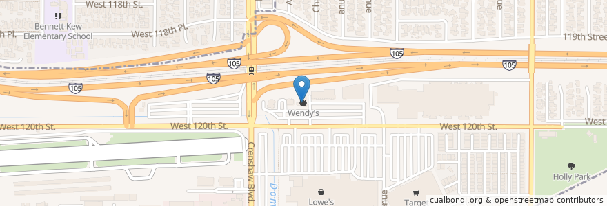 Mapa de ubicacion de Wendy's en United States, California, Los Angeles County, Hawthorne.