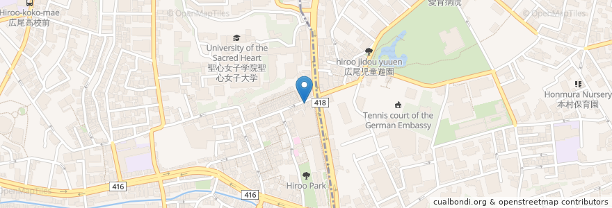 Mapa de ubicacion de 上島珈琲店 en Japão, Tóquio, 港区, 広尾.