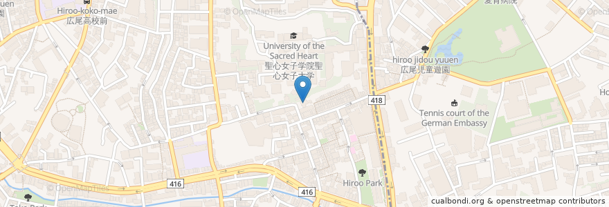 Mapa de ubicacion de 上宮寺 en Jepun, 東京都, 港区, 広尾.