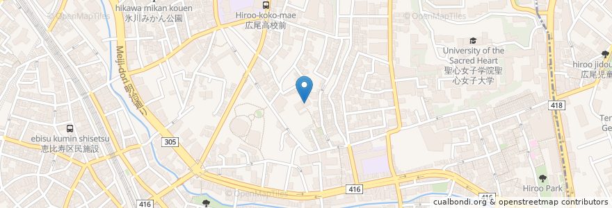 Mapa de ubicacion de 東北寺 en Japonya, 東京都, 渋谷区, 広尾.