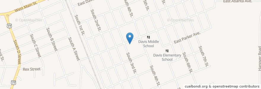 Mapa de ubicacion de Church of Christ en 미국, 오클라호마, Murray County, Davis.