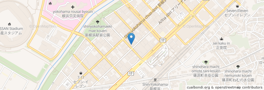 Mapa de ubicacion de スターバックス en ژاپن, 神奈川県, 横浜市, 港北区.