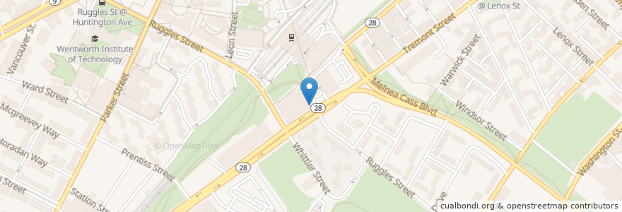 Mapa de ubicacion de Cafe Crossing en Amerika Birleşik Devletleri, Massachusetts, Suffolk County, Boston.