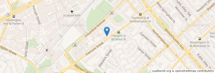 Mapa de ubicacion de Papa John's en Amerika Syarikat, Massachusetts, Suffolk County, Boston.