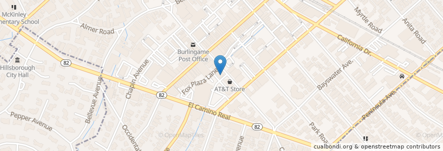 Mapa de ubicacion de Pizza My Heart en United States, California, San Mateo County, Burlingame.