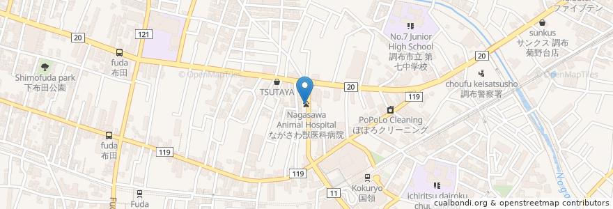 Mapa de ubicacion de ながさわ獣医科病院 en Japan, Tokio, 調布市.