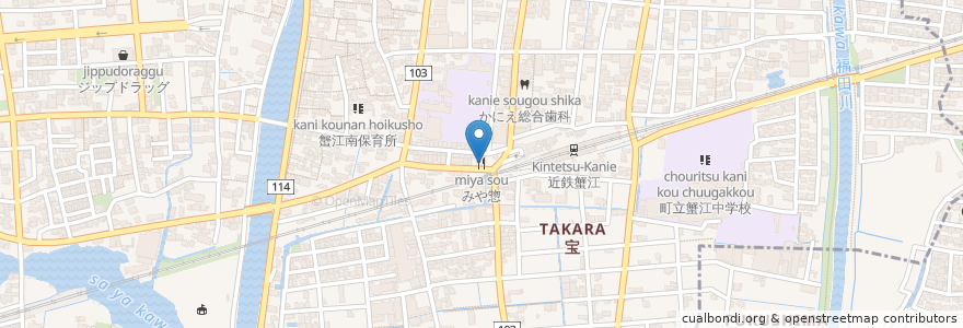 Mapa de ubicacion de みや惣 en اليابان, 愛知県, 海部郡, 蟹江町.
