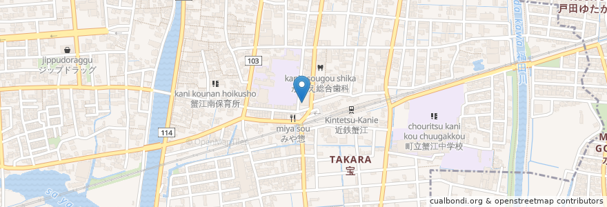 Mapa de ubicacion de 三菱東京UFJ銀行 en 日本, 愛知県, 海部郡, 蟹江町.