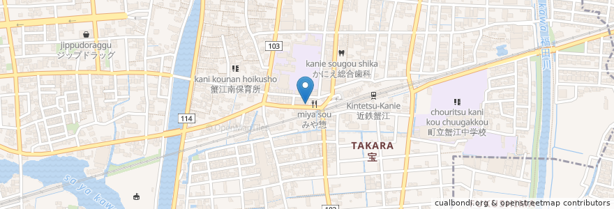 Mapa de ubicacion de 西川原歯科医院 en Giappone, Prefettura Di Aichi, 海部郡, 蟹江町.