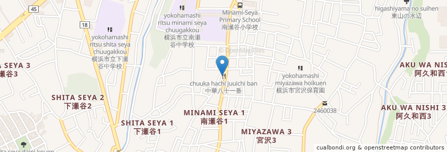 Mapa de ubicacion de 中華八十一番 en Japon, Préfecture De Kanagawa, 横浜市, 瀬谷区.