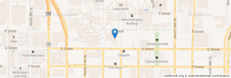 Mapa de ubicacion de Mary Riepma Ross Media Arts Center en الولايات المتّحدة الأمريكيّة, نبراسكا, Lancaster County, Lincoln.