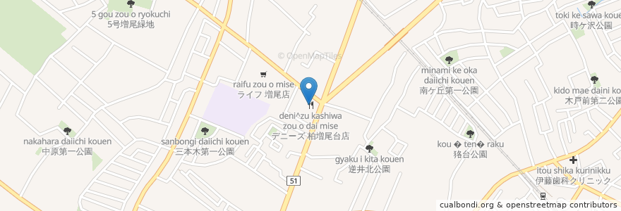 Mapa de ubicacion de デニーズ en ژاپن, 千葉県, 柏市.