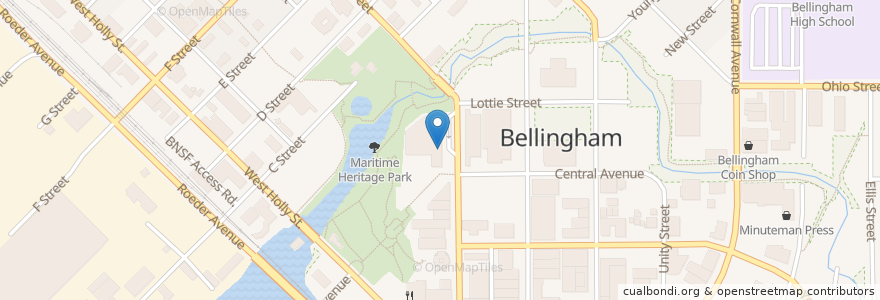 Mapa de ubicacion de Bellingham Post Office en アメリカ合衆国, ワシントン州, Whatcom County, Bellingham.