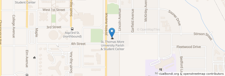 Mapa de ubicacion de St. Thomas More University Parish & Student Center en Amerika Syarikat, Oklahoma, Cleveland County, Norman.