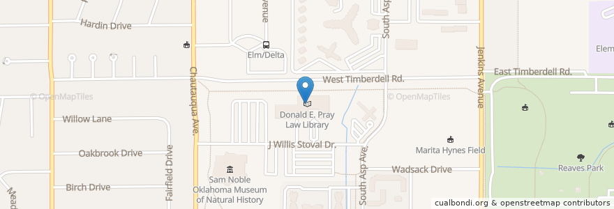 Mapa de ubicacion de Donald E. Pray Law Library en 미국, 오클라호마, Cleveland County, Norman.