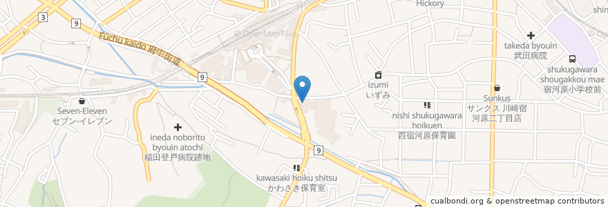 Mapa de ubicacion de みずほ銀行向ヶ丘支店 en 일본, 가나가와현, 川崎市, 多摩区.