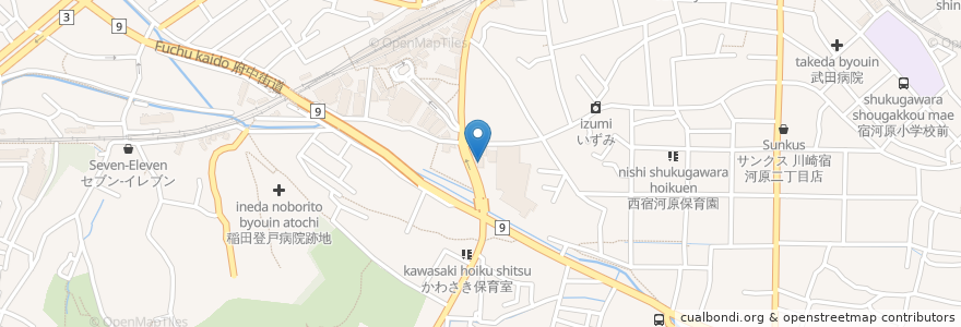 Mapa de ubicacion de 珈琲所 コメダ珈琲店 向ヶ丘遊園店 en Japón, Prefectura De Kanagawa, Kawasaki, Tama.