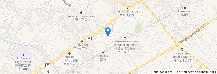 Mapa de ubicacion de 長岡屋 en 日本, 東京都, 調布市.